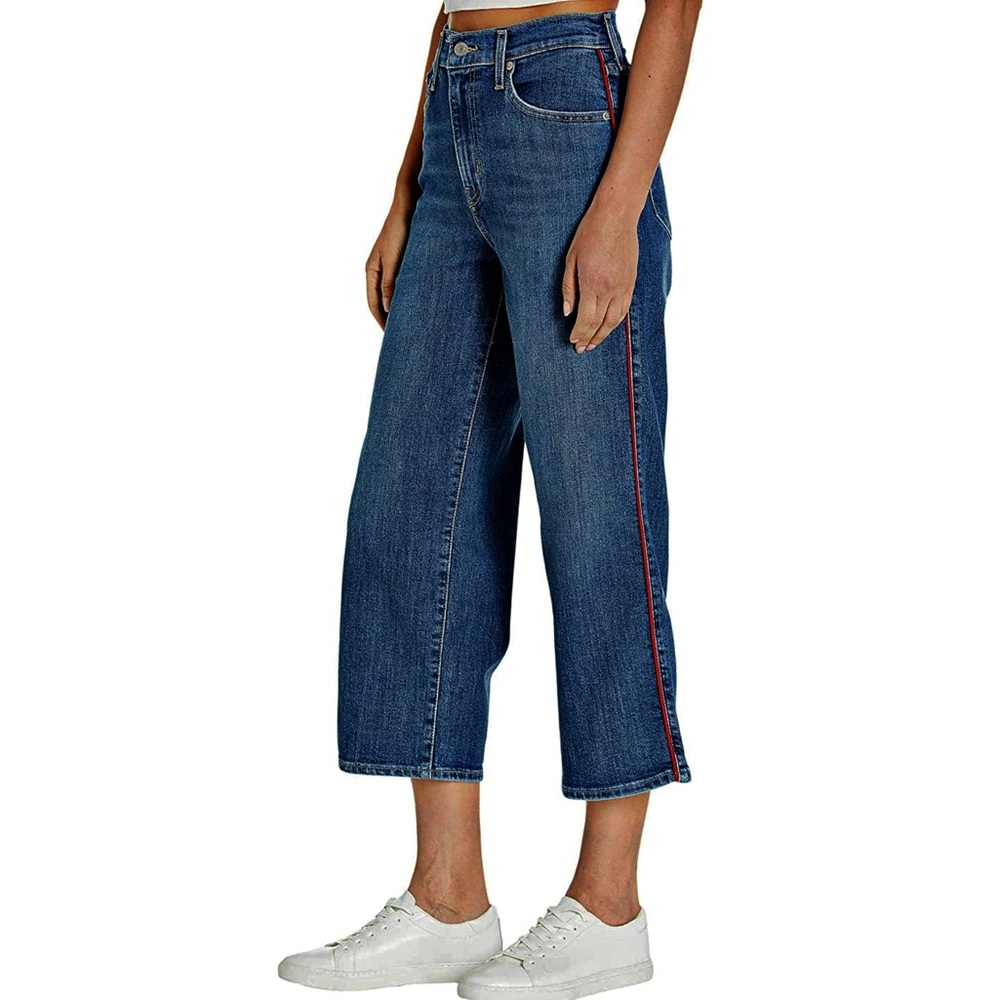 LEVI’S Mile High Wide Leg Crop Red Pipe Down Jeans, Dark Wash Sz 10 W30 L25 NWT - Picture 3 of 16